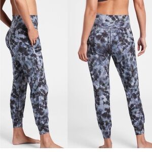 EUC Athleta Salutation printed high rise joggers in blue tie dye, S